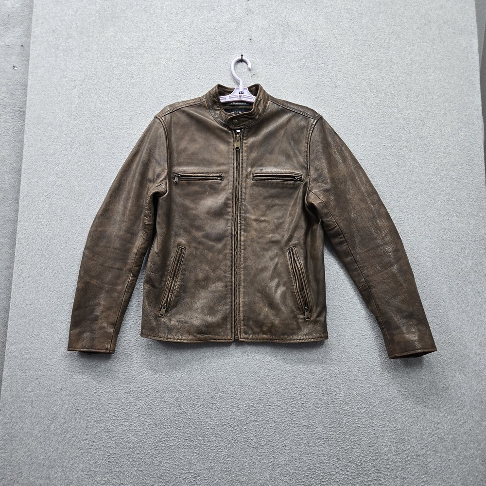 Lucky Brand Men Jacket S Brown Moto Zipper Lined Bonnerville Leather